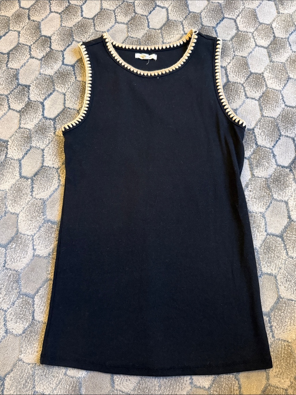 Maurices Black Knit Tank with Cream Scallop Trim